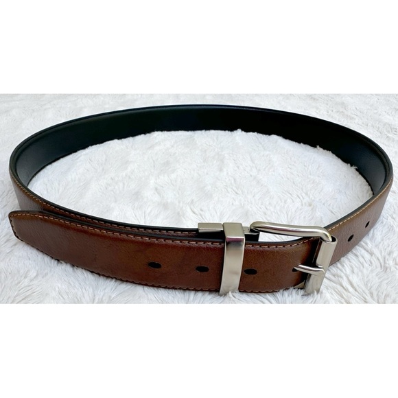 Men’s Reversible Black and Brown Vegan Leather Belt with Silver Buckle - Picture 3 of 17